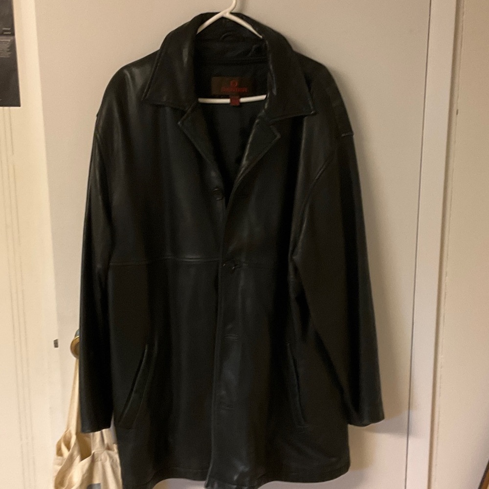 Classic Black Leather Men's Coat